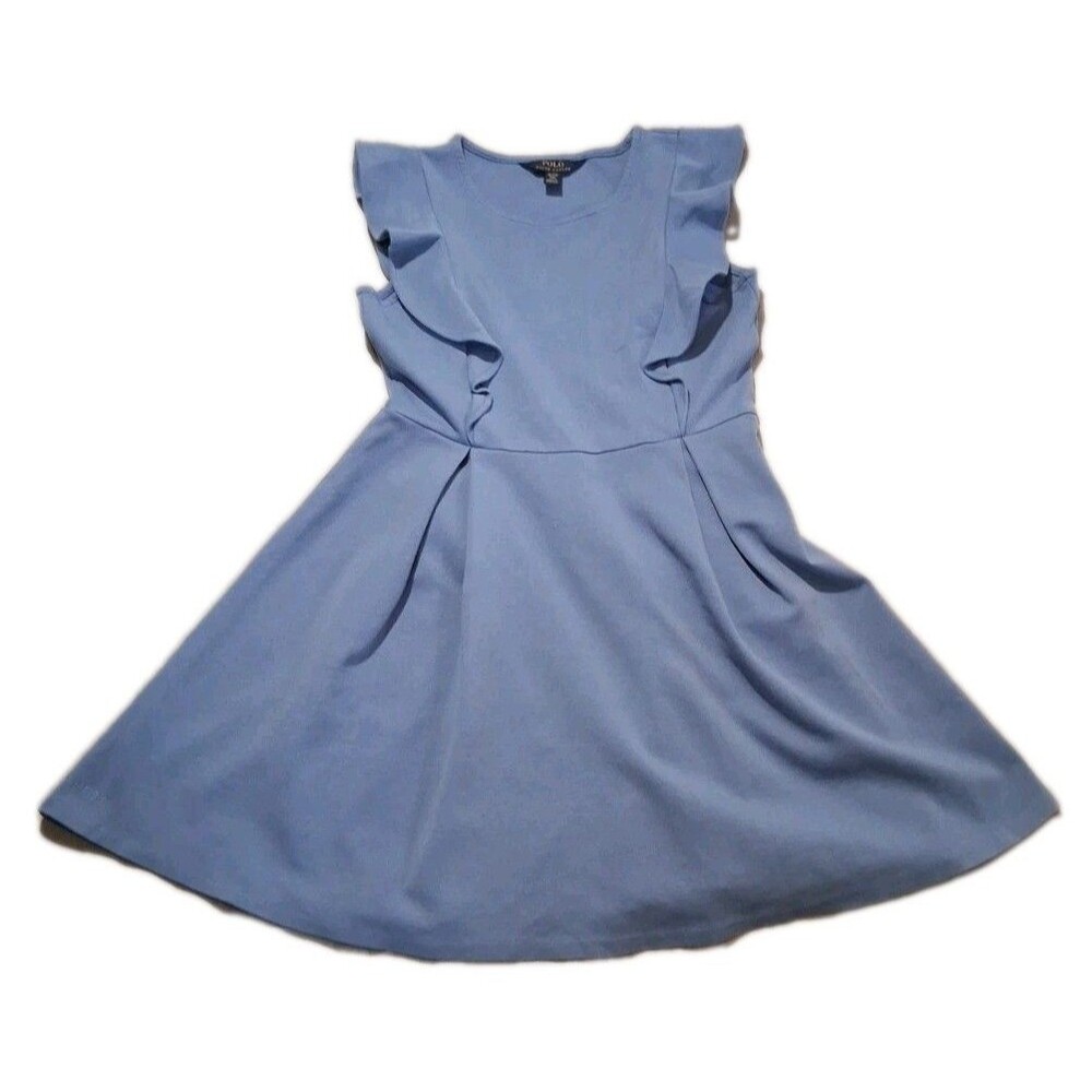 Polo Ralph Lauren Dress XL(16) Youth Blue Shirt Dress Cotton Sleeveless Ruffles